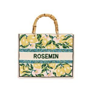 Lily & Bean Juliana Beaded Tote Lemon Bamboo Handle Personalized “Sylvie” Bag